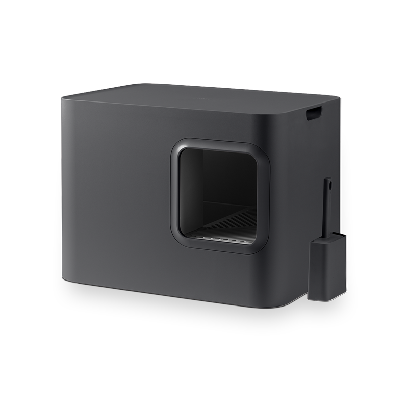 Official Hoopo Dome enclosed designer cat litter box in dark gray